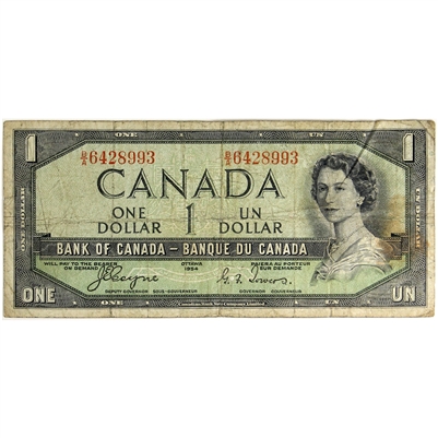 BC-29a 1954 Canada $1 Coyne-Towers, Devil's Face, B/A, VG