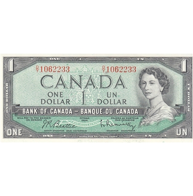 BC-37b 1954 Canada $1 Beattie-Rasminsky, D/Y, AU-UNC
