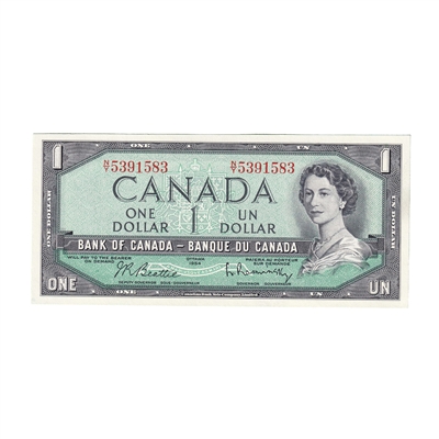 BC-37b 1954 Canada $1 Beattie-Rasminsky, N/Y, AU-UNC