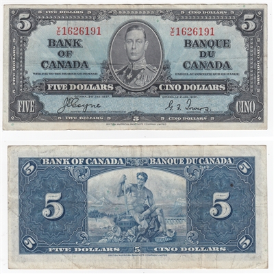 BC-23c 1937 Canada $5 Coyne-Towers, Y/C, VF