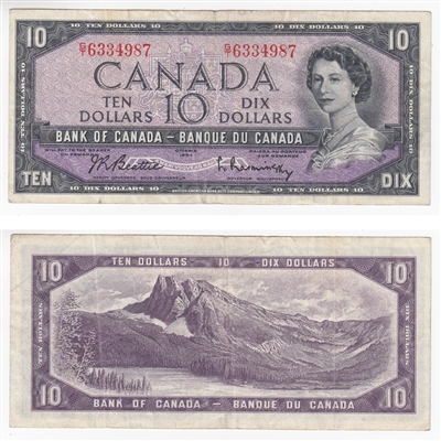 BC-40b 1954 Canada $10 Beattie-Rasminsky, G/T, F-VF