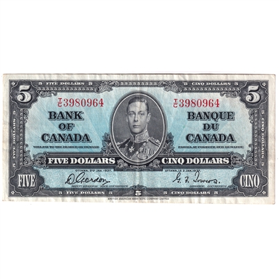 BC-23b 1937 Canada $5 Gordon-Towers, T/C, EF