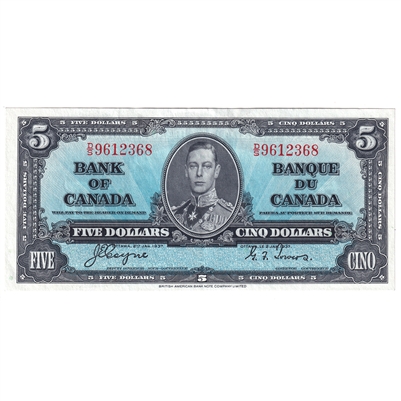 BC-23c 1937 Canada $5 Coyne-Towers, D/S, EF-AU