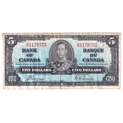 BC-23c 1937 Canada $5 Coyne-Towers, D/S, F-VF
