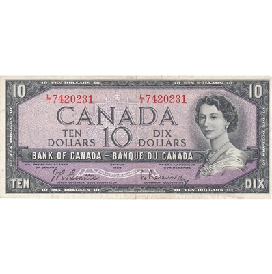 BC-40b 1954 Canada $10 Beattie-Rasminsky, L/T, VF-EF