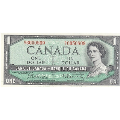 BC-37b 1954 Canada $1 Beattie-Rasminsky, K/Y, AU-UNC