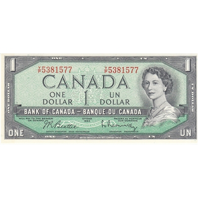 BC-37b-i 1954 Canada $1 Beattie-Rasminsky, Y/P, CUNC