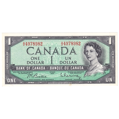 BC-37b-i 1954 Canada $1 Beattie-Rasminsky, A/Z, AU