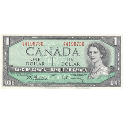 BC-37b-i 1954 Canada $1 Beattie-Rasminsky, A/Z, AU-UNC