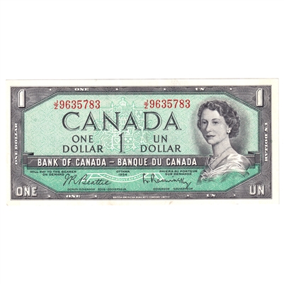 BC-37b-i 1954 Canada $1 Beattie-Rasminsky, J/Z, EF