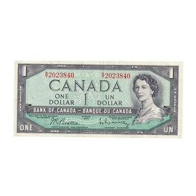 BC-37b 1954 Canada $1 Beattie-Rasminsky, R/Y, EF