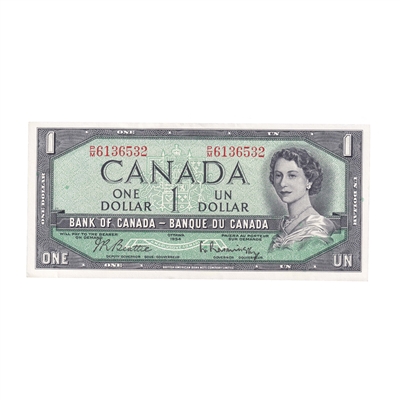 BC-37b-i 1954 Canada $1 Beattie-Rasminsky, P/M, AU-UNC