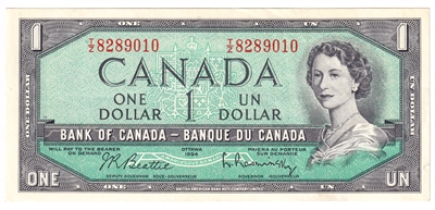 BC-37b-i 1954 Canada $1 Beattie-Rasminsky, T/Z, EF