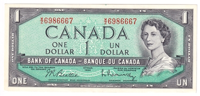 BC-37b-i 1954 Canada $1 Beattie-Rasminsky, W/Z, EF-AU