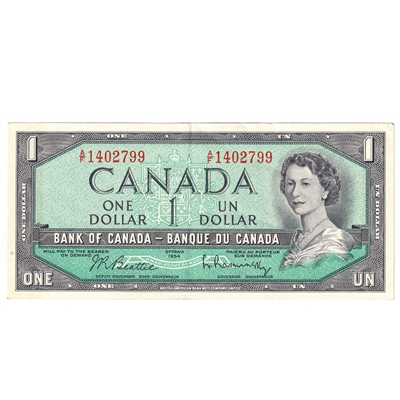 BC-37b-i 1954 Canada $1 Beattie-Rasminsky, A/F, EF