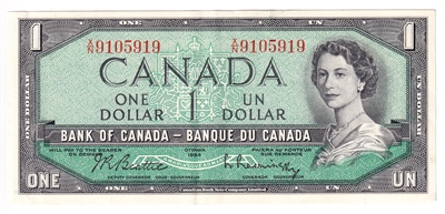 BC-37b 1954 Canada $1 Beattie-Rasminsky, X/N, EF-AU