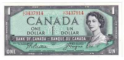 BC-37a 1954 Canada $1 Beattie-Coyne, S/L, AU-UNC