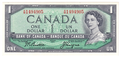 BC-37a-i 1954 Canada $1 Beattie-Coyne, A/M, CUNC