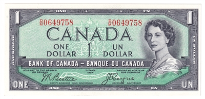 BC-37a-i 1954 Canada $1 Beattie-Coyne, D/M, UNC