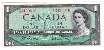 BC-37b 1954 Canada $1 Beattie-Rasminsky, H/N, EF-AU