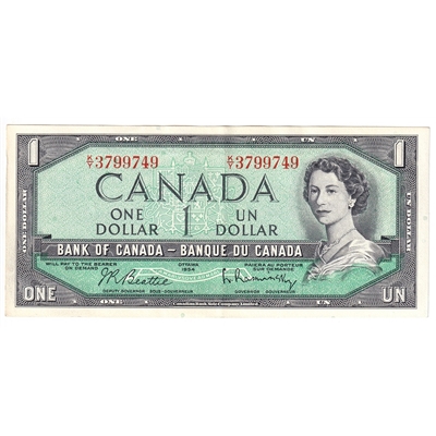 BC-37b 1954 Canada $1 Beattie-Rasminsky, K/Y, EF-AU