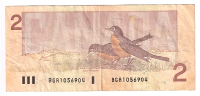 BC-55b 1986 Canada $2 Thiessen-Crow, BGR, Large/Small B's, Circ