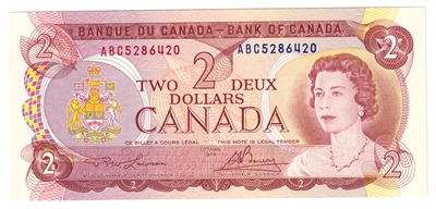 BC-47a-i 1974 Canada $2 Lawson-Bouey, ABC, AU-UNC