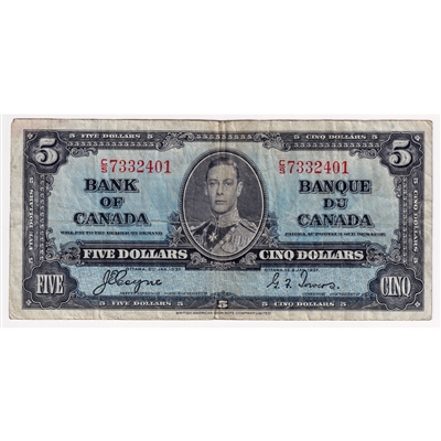 BC-23c 1937 Canada $5 Coyne-Towers, C/S, F