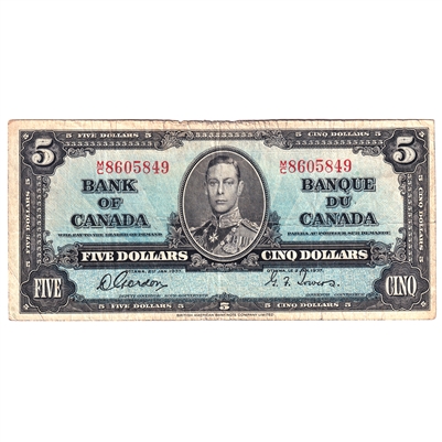 BC-23b 1937 Canada $5 Gordon-Towers, M/C, VG-F