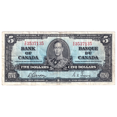 BC-23b 1937 Canada $5 Gordon-Towers, T/C, VF