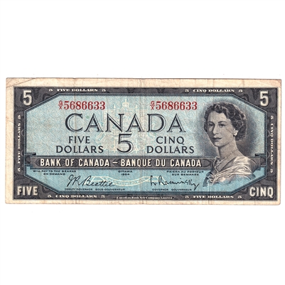 BC-39b 1954 Canada $5 Beattie-Rasminsky, G/X, F