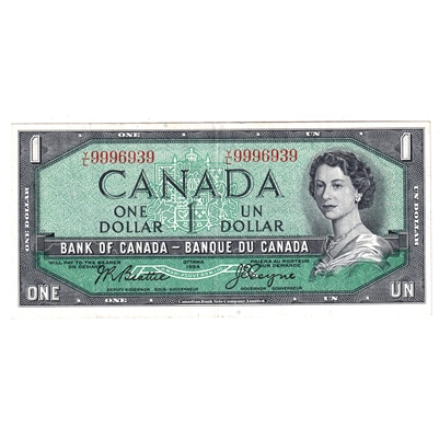 BC-37a 1954 Canada $1 Beattie-Coyne, Y/L, VF-EF