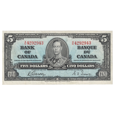 BC-23b 1937 Canada $5 Gordon-Towers, X./C, VF