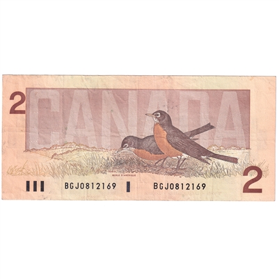 BC-55b 1986 Canada $2 Thiessen-Crow, Small/Large BGJ, VF