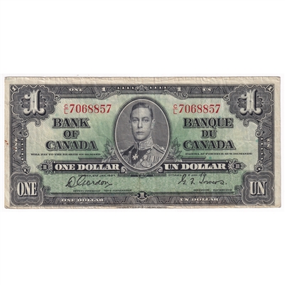 BC-21c 1937 Canada $1 Gordon-Towers, C/L, F