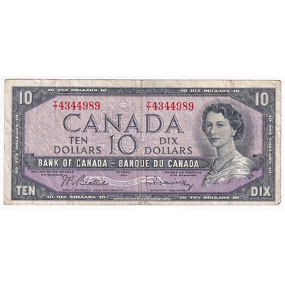 BC-40b 1954 Canada $10 Beattie-Rasminsky, T/T, F