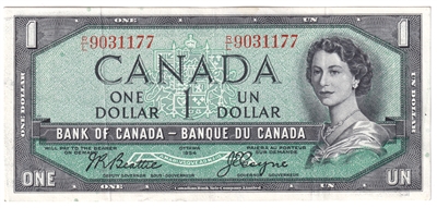 BC-37a 1954 Canada $1 Beattie-Coyne, R/L, VF-EF