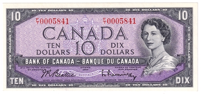 BC-40b 1954 Canada $10 Beattie-Rasminsky, F/T, CUNC