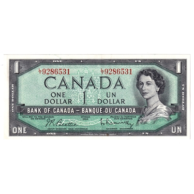 BC-37b 1954 Canada $1 Beattie-Rasminsky, L/Y, EF-AU