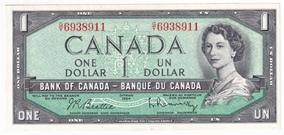 BC-37b 1954 Canada $1 Beattie-Rasminsky, G/Y, EF-AU