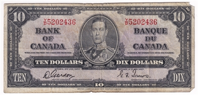 BC-24b 1937 Canada $10 Gordon-Towers, Y/D, Circ