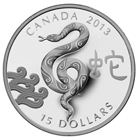 RDC 2013 Canada $15 Zodiac Year of the Snake Fine Silver (No Tax) scratched capsule