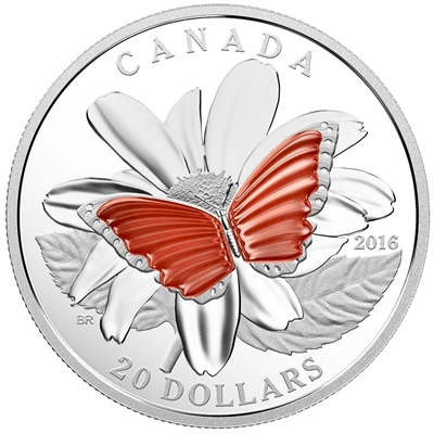 RDC 2016 Canada $20 The Colourful Wings of a Butterfly Silver (Impaired)