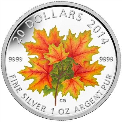 RDC 2014 Canada $20 Glow-in-the-Dark Maple Leaves Fine Silver (No Tax) Impaired