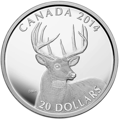 RDC 2014 Canada $20 White-Tailed Deer - Portrait Fine Silver (No Tax) impaired