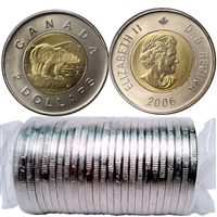 2006 Canada Two Dollar Polar Bear Original Roll of 25pcs (No Mint Logo, Date on Bottom)