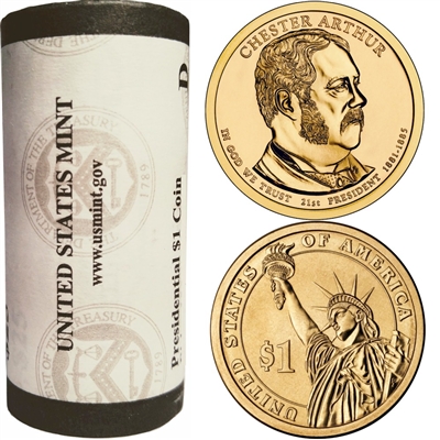 2012 US Presidential Dollar - Chester Arthur D - Original Roll of 25pc