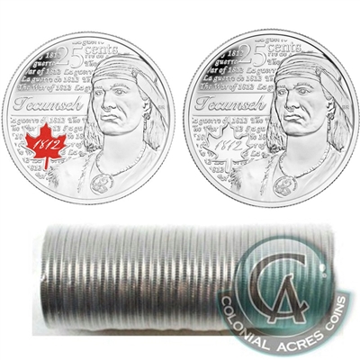 2012 Tecumseh Canada 25-cent Original Roll of 40pcs - Some Coloured