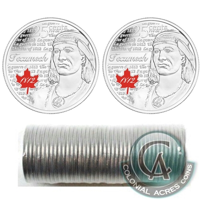 2012 Tecumseh Canada 25-cent Original Roll of 40pcs - All Coloured