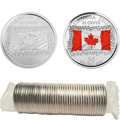 2015 Flag Canada 25-cent Original Roll of 40pcs (some colour)